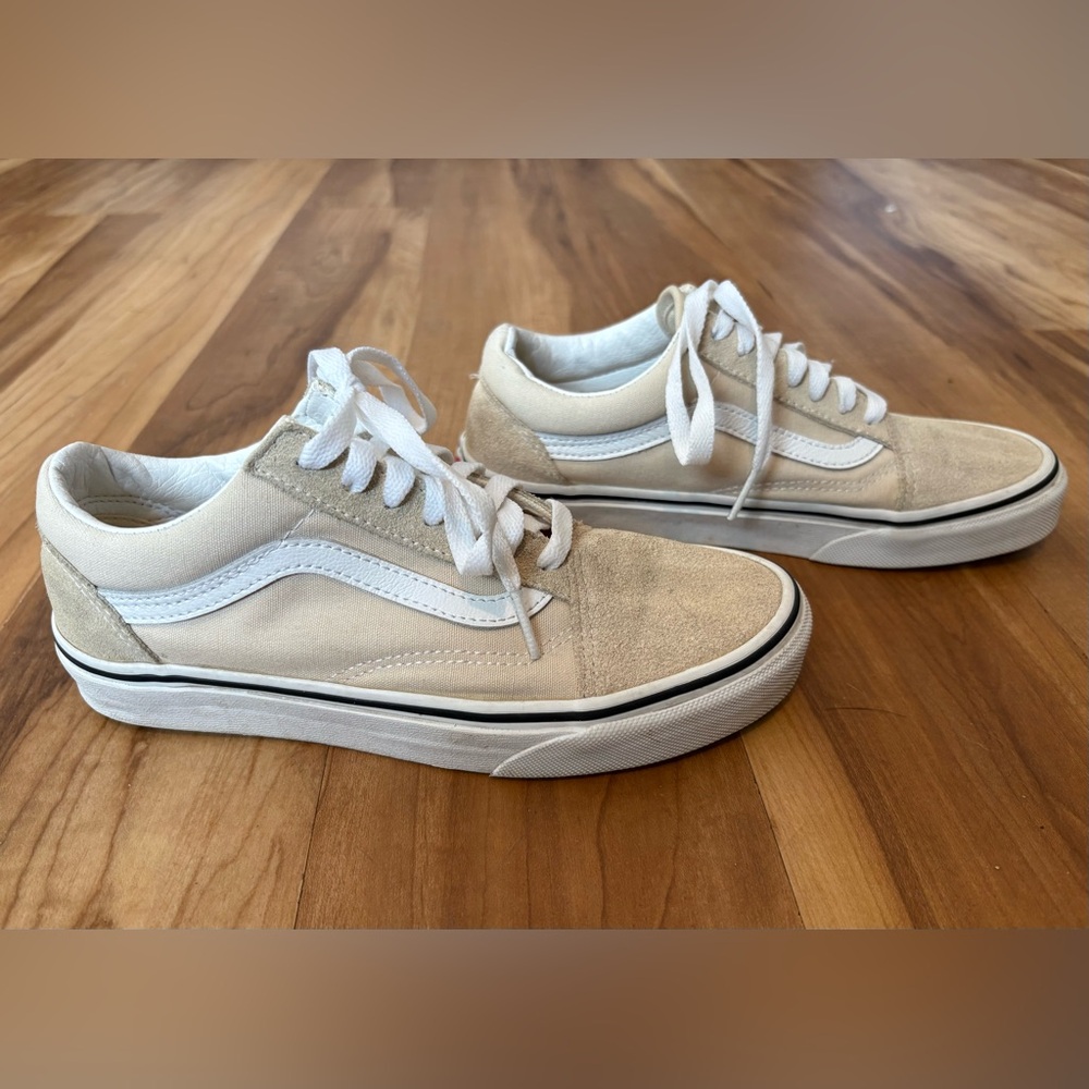 Old Skool Vans, Beige Canvas and Suede Low top Sneaker, Unisex W 5.5, M 4 - Picture 2 of 8